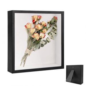 Cadre Photo 3D, Cadre Photo Carr&eacute; &agrave; Remplir 20 x 25 cm, avec Plaque Acrylique Transparente, Carr&eacute; Bo&icirc;te Vitrine en Bois Profondeur 3cm, pour Fleurs, Objets, Cadeau de Mariage, Noir (VIQIHEOE Store, neuf)