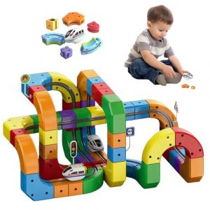 Ensemble de Train &Eacute;lectrique, Jouet de Chemin de Fer avec Voies & Cascades - Ensemble Modulaire de Blocs de Construction avec Recharge USB, Train de No&euml;l pour Enfants &agrave; partir de 3-6-8 Ans (118 Pi&egrave;ces (EagerMinds, neuf)