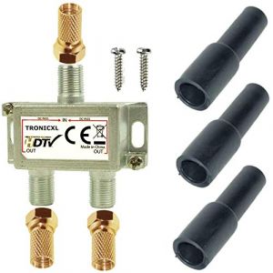 TronicXL 2 Way Splitter e Signal Satellite R&eacute;partiteur Kit plaqu&eacute;s TV d'antennes HF VHF enti&egrave;rement blind&eacute; 2 Voies 5-2400 MHz fr&eacute;quence Distributeur S&eacute;parateur DVB Radio FM terreste TNT Coupleur (&euro;urosell, neuf)
