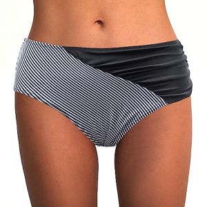 Rayson Bas de Maillot de Bain Femme Bandeau Ruched Bikini Culotte Taille Haute Short de Bain Ventre Plat Bas de Maillots Shorty(Rayures,M) (RSSAA, neuf)