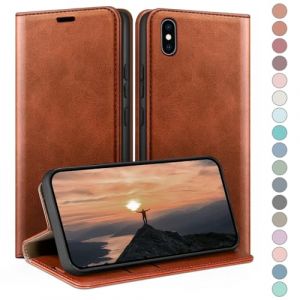 HUOUH Coque pour iPhone X/XS 5,8" avec RFID Blocage Etui à Rabat en Cuir de Premium,Fentes pour Cartes,Case à Rabat,Coques de Cover pour Apple X/XS Portefeuille Brun Clair (ETERNAL FLAME TRADING, neuf)