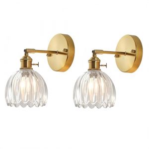 G&eacute;n&eacute;rique Applique Murale en Verre Fleur Vintage Laiton Dor&eacute; avec Interrupteur Lampe Murale E27 Luminaire Murale Int&eacute;rieur Applique pour Salle de Bain Chambre Salon (2 pi&egrave;ces transparentes) (huangshanshijingmiaomiaodianzishangwuyouxiangongsi, neuf)