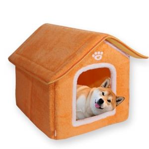 Grand lit d'intérieur lavable pour animal de compagnie apaisant et anti-anxiété avec coussin doux – Lit chaud et antidérapant (taille M : 37 x 34 x 40 cm, orange) (ping bu, neuf)