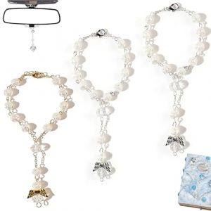 Lot De 3 Chapelets De Voiture Avec Pendentif Ange Gardien Et Sac Cadeau En Velours &ndash; Chapelet Blanc Court Pour R&eacute;troviseur, Ornement Suspendu &Eacute;l&eacute;gant Et Id&eacute;e Cadeau Pour Conducteurs (hny1122, neuf)