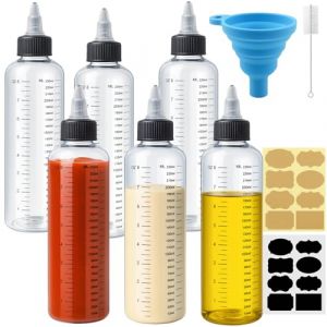 Hengxinchen 6 Pcs Bouteille Sauce 250ml,Bouteille &agrave; Condiments,Flacon Vide Vinaigrette,Recipient Sauce, Transparente Squeeze Bottle avec &Eacute;chelle,avec Brosse de Nettoyage,pour Ketchup Huile Vinaigrette (HENGXINC, neuf)