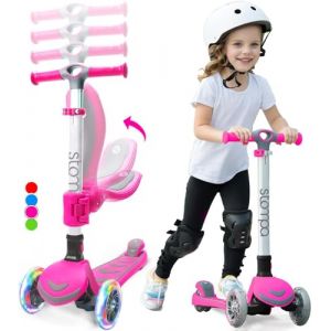 Stompa Trottinette &agrave; 3 Roues avec si&egrave;ge, 2 en 1 Trottinette Pliable pour Enfants de 2 &agrave; 8 Ans gar&ccedil;on et Fille, Trottinette avec hauteurs r&eacute;glables, Inclinaison pour diriger et Roues LED Lumineuses (stompa, neuf)