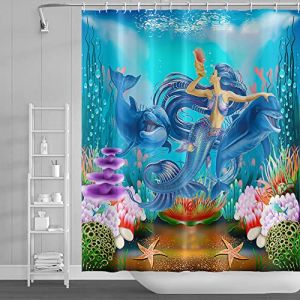 SDOTPMT 140x183cm Sirène Baleine Rideau de Douche Marin Animal Algue Corail Récif Étoile de mer Rideau Bain sous-Marin Marin Rideau de Baignoire pour Enfants Salle de Bains Polyester avec Crochets (SDOTPMT, neuf)