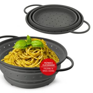 Coolinato Passoire en silicone pliable lavable au lave-vaisselle - Passoire à pâtes - Passoire à vapeur - 24 cm - Gris (Culinarta GmbH, neuf)