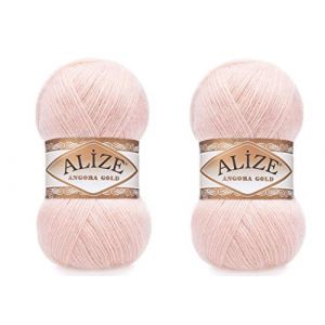 Alize Angora Gold Lot de 2 pelotes de fil turc &agrave; tricoter &agrave; la main 200 g 80 % acrylique 271 rose perle 200 g (1LEAGUE, neuf)