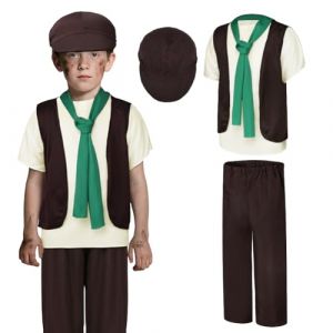 DiULi 5 Pi&egrave;ces D&eacute;guisement Victorien Enfant, D&eacute;guisement Enfant Pauvre 19e Si&egrave;cle, Tenue Epoque Victorienne Gar&ccedil;on, D&eacute;guisement Orphelin Victorien Enfant, Uniforme de Ramoneur, 5PCS-L (Cinye, neuf)