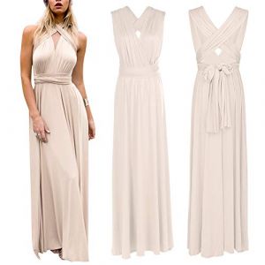 Odizli Robe de soirée pour femme, longue, sexy, festive, dos nu, portefeuille, à bandes multidirectionnelles, robe de demoiselle d'honneur, de fête, de bal, Abricot, S (Odizli store, neuf)