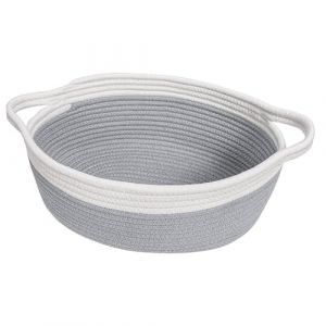 Petit panier de rangement tressé en rotin, boîte de rangement en corde, rangement pour jouets, rangement pour bébé, salle de bain, placard à maquillage, tiroir, étagère (gris) (RUGBOL FR, neuf)