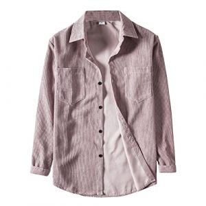 Chemise décontractée en velours côtelé de couleur unie pour hommes, chemise à revers à manches longues, chemise décontractée à revers décontracté, couleur unie, chemise à manches longues, hauts en (Gudubaiwj, neuf)