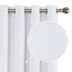 Deconovo Lot de 2 Rideau Thermique Isolant Anti Froid Oeillet Occultant D&eacute;corative Rideau Salon Design Moderne Motif Argent&eacute; 140&times;180 cm Blanc P&acirc;le Gris (Deconovo-Home, neuf)