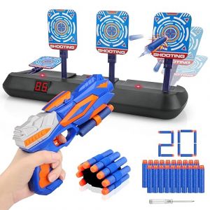 Zhcuves Cible Electrique de Tir pour Nerf avec Pistolet, Cible Automatique avec 20 Flechette Jouet Gun Enfant Garçon Fille 3 4 5 6 7 8 9 10 Ans Cadeau Anniversaire Noel Paques Jeux Extérieur (Hundanswer, neuf)
