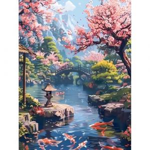 Huacan Kit Broderie Point de Croix Paysage Imprimé Tissu de Grille, Point de Croix Kit de Broderie 11CT DIY Œuvres D'art Faites à La Main pour Adultes Débutants 40 x 50 CM (Huacan Diamond Painting-FR, neuf)