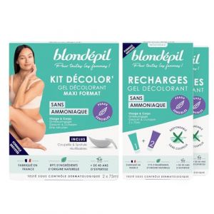 Blondépil - Lot Decolor’Sans Ammoniaque, creme decolorante visage & corps, Peaux sensibles, Rapide & Efficace, Made in France, 89% d’ingrédients d’origine naturelle, Maxi format + 2 Recharges (Les Petits Plaisirs France, neuf)