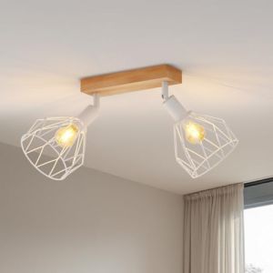 LVWIT Plafonnier 2 Spots LED E14, Luminaires Intérieur Blanc, Plafonnier Bois avec Base Rectangulaire, Applique Murale Chambre, Lustre Salon(Sans Ampoules) (LED MALL, neuf)