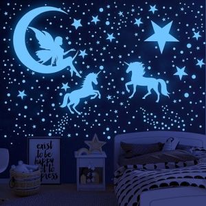 Licorne Etoiles Phosphorescentes Plafond Lune et Etoiles Lumineuses Autocollants Stickers Muraux Enfants Etoile Fluorescente pour Bébé Fille d'Enfants Chambres Plafond Décoration Muraux Salon (WUHENGKEJI, neuf)