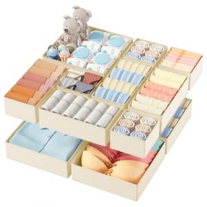 DIMJ Rangement Vetement - Rangement Tiroir Organisateur de Tiroir, Organisateur Dressing en Tissu, pour Chaussettes, Soutiens-Gorge, Culottes, Cravates, &Eacute;charpes, Lot de 12, Couleur Beige (lv zhu EU, neuf)