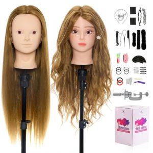 Neverland Tete a Coiffer Professionnelle 60% Vrai Cheveux Tête à Coiffer Tête d'entraînement Tête a Maquillage Tete a Coiffer Enfant Poupée Cheveux Avec Maquillage DIY + Titulaire + Accessoires (DayBetterDeals, neuf)