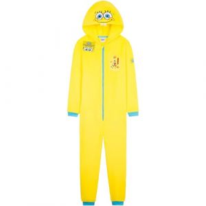 SPONGEBOB SQUAREPANTS Pyjama Enfant Filles Grenouillère Polaire Bob l'éponge 5-14 Ans Combinaison Kawaii Cosy Cadeau Ado (9-10 Ans, Jaune) (Get Trend., neuf)