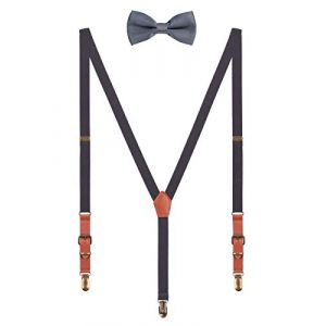 WANYING 2cm Bretelles Nœud Papillon Set pour Femme Homme Retro Y-forme 3 Bronze Clips Bretelles élastique regolabile pour Grandeur 140-190cm - Gris Foncé (WANYING EU, neuf)