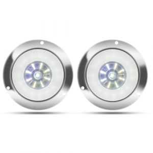 Biqing 2pcs 4" Feux Remorque LED Rond,12V 24V Led Feux Arrière de Remorque Blanc Feu de Recul Lamp Avec Lunette Chromée Eclairage pour Remorque Camion Van Remorque RV (YuanGu, neuf)