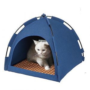 Tente pour Chat Chien Tente Tipi Portable pour Chat Lit Tente Exterieur Interieur Niche avec Coussin Double Face Tente Animaux De Compagnie pour Balcon Jardin Salon Voyage Lit Chiots Chaton (IBlueloveruk, neuf)
