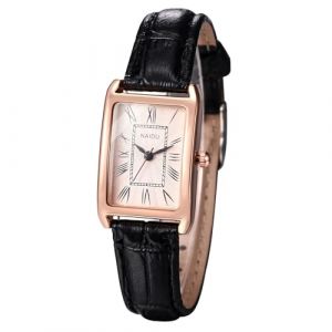 JewelryWe Montre Femme Bracelet Cuir: Montre Femme Rectangulaire Fantaisie Vintage Analogique Quartz avec Cadran Index Chiffres Romains Classique Chic - Cadeau F&ecirc;te des M&egrave;res Anniversaire (JewelryWe Bijoux, neuf)