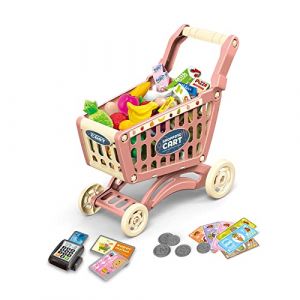 RedCrab Chariot de Courses Enfant, Ensemble de Jeu de Chariot de Courses Comprenant 54 Pièces Produits D'épicerie, Goûter, Fruits, Légumes, Accessoires de Magasin Cadeau de Jouet Éducatif (RedCrab -EU, neuf)