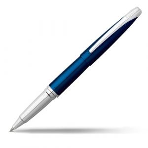 CROSS ATX - Stylo roller bleu translucide avec des attributs plaqués chrome / stylo rechargeable - Écrin classique et recharge roller noire incluse (BigWhiteRabbit, neuf)