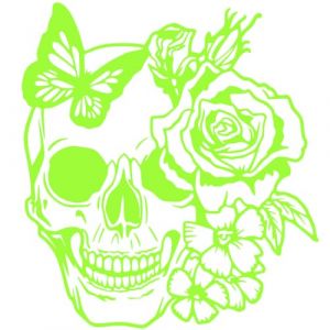 Autocollant Sticker tete de Mort, Stickers Skull Papillon, Vinyle haute performance pour Voiture, Autocollants Crane (vert lime) (tmz-creation, neuf)
