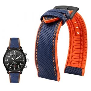 PctkeLsend Bracelet de montre &eacute;tanche en toile et caoutchouc for homme, 19-24 mm, compatible avec Breitling, Omega, IWC, Citizen, TUDOR et Hamilton(Blue Orange BlackA,20mm) (PeiLINpppppp, neuf)