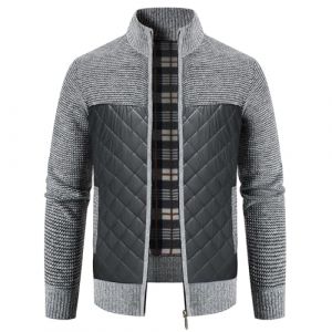 KUDORO Cardigan Gilet Homme Veste en Maille Ouvrez-Front Zipp&eacute; avec Col Montant Tricot&eacute; Chaude Veste d'hiver Doubl&eacute; en Polaire(Gris Clair,M) (KUDORO, neuf)