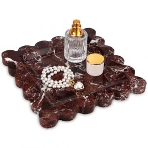 Plateau D&eacute;coratif Marbre Naturelle Ondul&eacute; Violet Rouge 20 x 20 cm Plateau Organisateur de Salle de Bain pour Toilette, Coiffeuse, Mouchoirs, Bougies, Serviettes, Cosm&eacute;tiques, Parfum, Porte-cl&eacute;s (Tabhoukit, neuf)