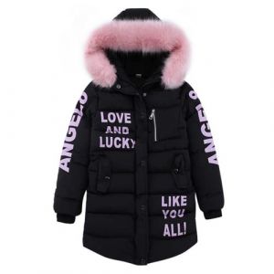 Lengender Doudoune Fille Enfant Parka Veste Capuche Manteau Longue Blouson Fausse Fourrure Chaud Hiver (Noir, 120) (FindPitaya, neuf)