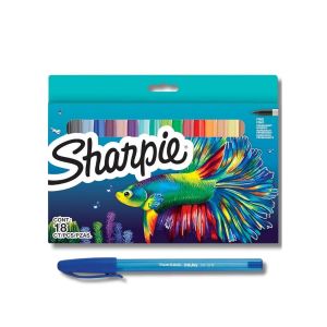 Sharpie Lot de 18 marqueurs permanents | Assortiment de couleurs &eacute;dition limit&eacute;e | Pointe fine | 18 marqueurs | Ensemble de stylos pour la rentr&eacute;e scolaire + stylo PaperMate (Famica FR, neuf)