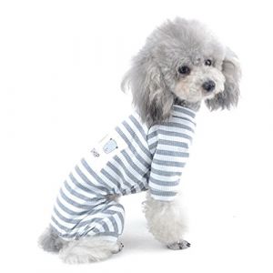 SELMAI Chemise pour chien Yorkie en coton doux respirant &agrave; rayures color&eacute;es pour grand chat, tenue de nuit facile &agrave; enfiler, costume pour promener le chiot, dressage en plein air, gris, taille M (paideeu, neuf)
