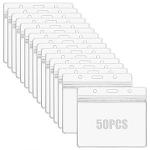 Vicloon Porte Badge, 50pcs Porte-Cartes en Transparent Vertical en PVC Avec Badge Nominatif &Eacute;tanche et Refermable Pour Carte d'&Eacute;tudiants,Carte De Visite,Carte Bus (Horizontal) (BEST-SELLER5, neuf)