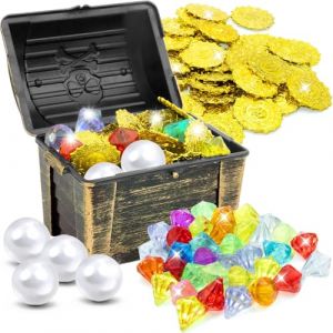 75 Pièces Jouets de Plongée avec Gemme Plongée, Pièces d'or Pirate, Coffre au Trésor, Perle, Trésor de Pirate, Jouet de Natation pour Piscine, Jouet sous Eau pour Enfants Entrainement de Plongée (yajimaoyi, neuf)