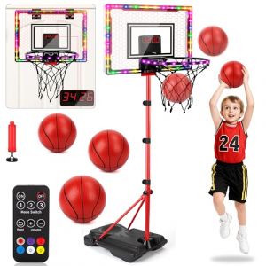 Panier Basket Enfant, Panier de Basket avec Tableau d'affichage Électronique Lumière LED et Son, 3 Modes de Jeu, Hauteur Réglable, Jouet Basketball Mural Extérieur Intérieur, Cadeaux Garçons 3+ Ans (Jadelotus Realmsky Kft., neuf)