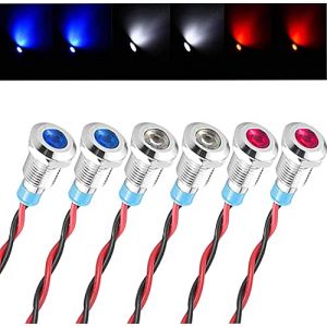 GUUZI 6pi&egrave;ces 220V-230V 8mm LED Panneau Pilote Tableau de Bord Voyant D'avertissement lampe Pilote Tableau de Bord Ampoules Directionnelles (rouge/bleu/blanc) (GUZI STORE, neuf)