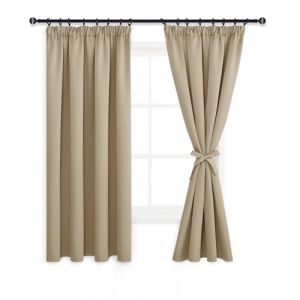 DWCN Lot de 2 Rideau Occultant Galon Fronceur Rideau avec Cravates Rideau Thermique Isolant Anti Froid et Chaleur Rideau Cuisine, Rideaux pour Salon et Chambre, Taupe, 140 x 200 cm(Largeur x Hauteur) (DWCN EU, neuf)