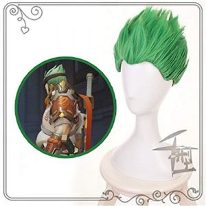 Perruque pour Overwatch Young Genji OW - Courte - Vert/noir - Cosplay - Cheveux synthétiques - Résistant à la chaleur - Perruque manga QX - Vert (good stuff A, neuf)