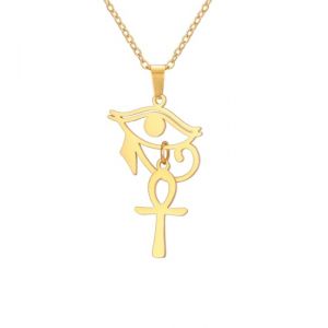 Collier &oelig;il d'Horus Ankh pour femmes et hommes en acier inoxydable antique &OElig;il d'Horus &eacute;gyptien avec signe de vie &eacute;gyptien Croix Ankh | Collier &agrave; double ailes Pendentif amulette Bijoux, taille unique (Unift Jewely, neuf)