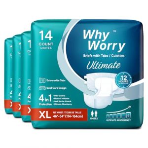 WhyWorry Ultimate Couches Adultes pour Fuite Urinaire Importantes, Changes Complets pour Incontinence, Culotte Absorbante Jetables Homme & Femme, Contr&ocirc;le des Odeurs, Unisexe, Taille XL, 56 Unit&eacute;s (COCO HEALTHCARE, neuf)