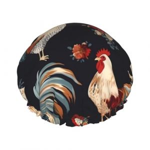 Bonnet de douche réutilisable pour femme - Imperméable - Double couche - Coq français - Chapeau de douche pour femme - Grande taille pour toutes les longueurs de cheveux (wangzilong030, neuf)
