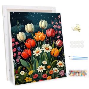 MEIYUDA Peinture par num&eacute;ros adultes avec cadre fleurs, kit de peinture &agrave; l'huile num&eacute;rique sur toile, &oelig;uvre d'art pour la d&eacute;coration de la maison, cadeau 30 x 40 cm (JINBEIKANG, neuf)