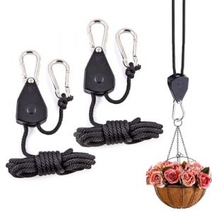 SIRLOMU 2 pièces Corde à cliquet, Réglables, Poulie Retractable avec Enrouleur et Sangle Plantes et Lampes, Pots de Jardinage, Chaque porte 68 Kg, version en aluminium pressé (2 mètres, 1/8 pouce) (SHI  DABAO DE DIAN, neuf)